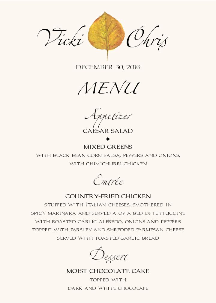 Yellow Aspen Leaves Fall Wedding Menu Cards and Fall Dinner Menus